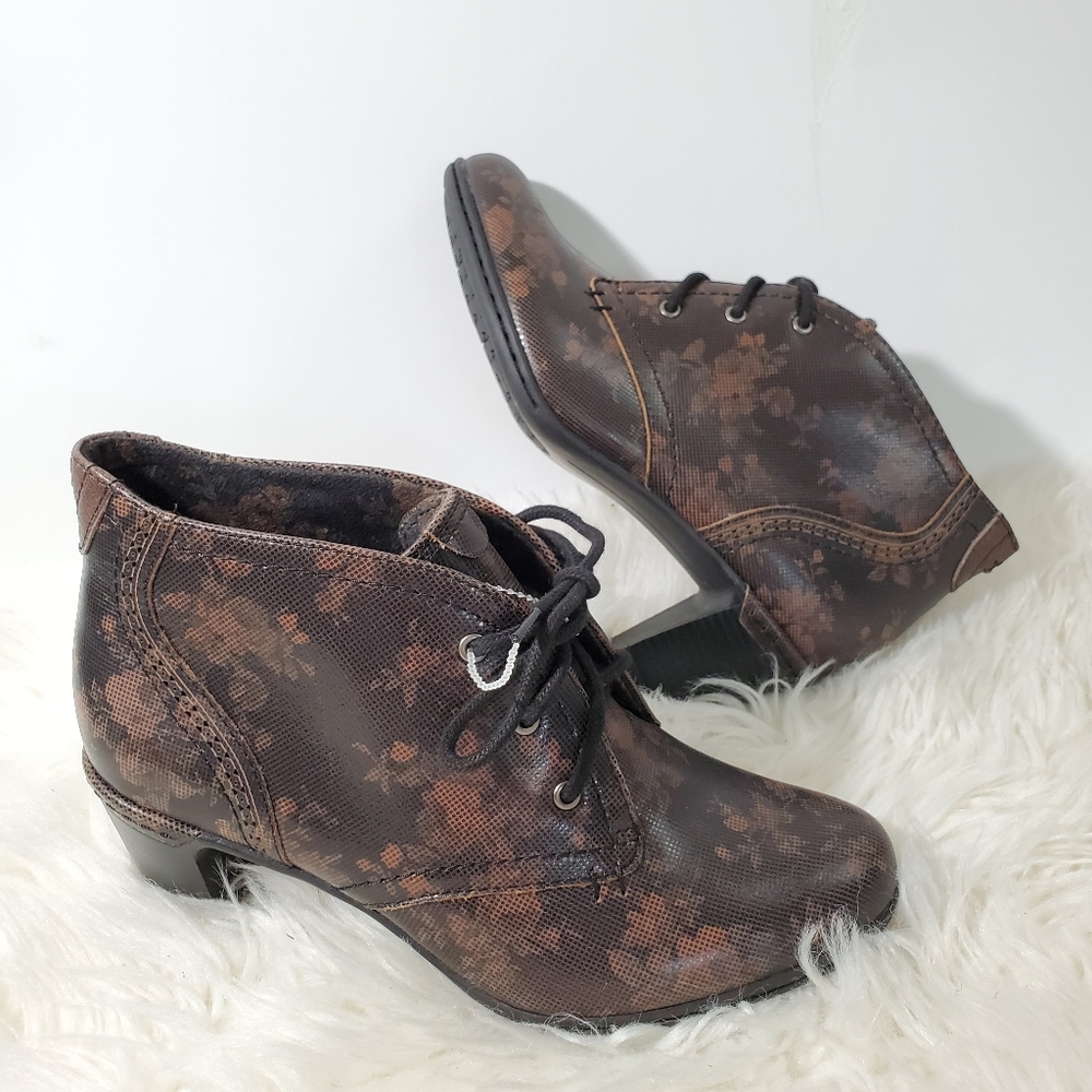 NEW ROCKPORT Leather Upper Brown Floral Booties